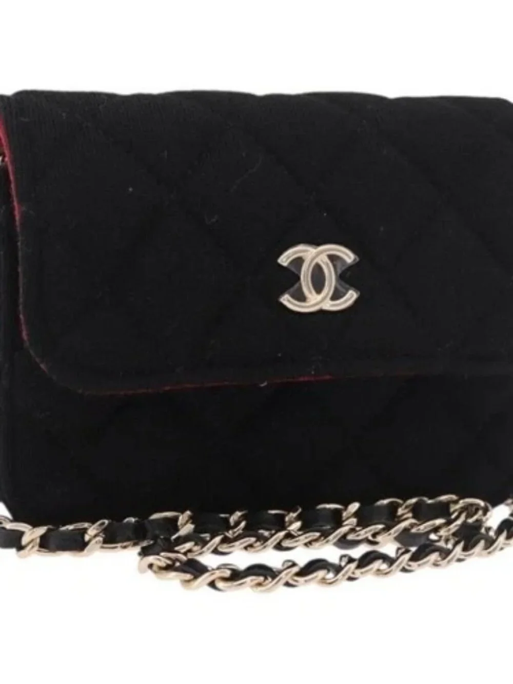 CHANEL Matelasse Chain Shoulder Bag Canvas Black Gold CC Auth bs35695SAM